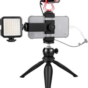 KIT-01LM Tripod Phone Holder Fill Light Microphone Kit Vlog Live Streaming Kit Extend Tripod Vertical Shooting